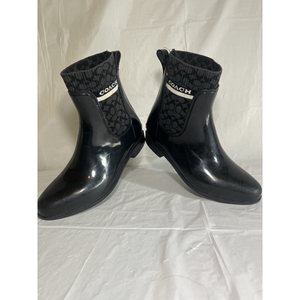 Coach Rivington Black signature C Logo Ankle Rain Boots Size 9 - Picture 6 of 15